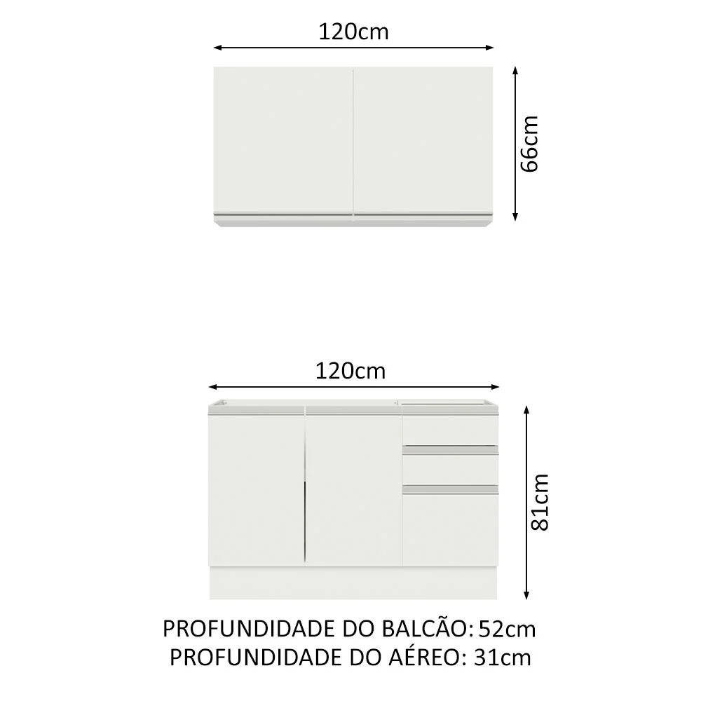 Armário de Cozinha Compacta 120cm Branco Glamy Madesa 03 - Image 3