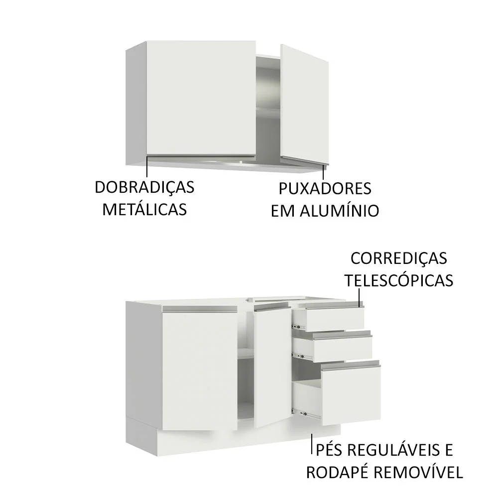 Armário de Cozinha Compacta 120cm Branco Glamy Madesa 03 - Image 4