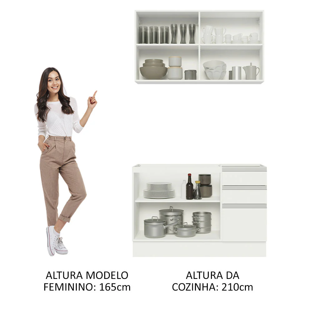 Armário de Cozinha Compacta 120cm Branco Glamy Madesa 03 - Image 5