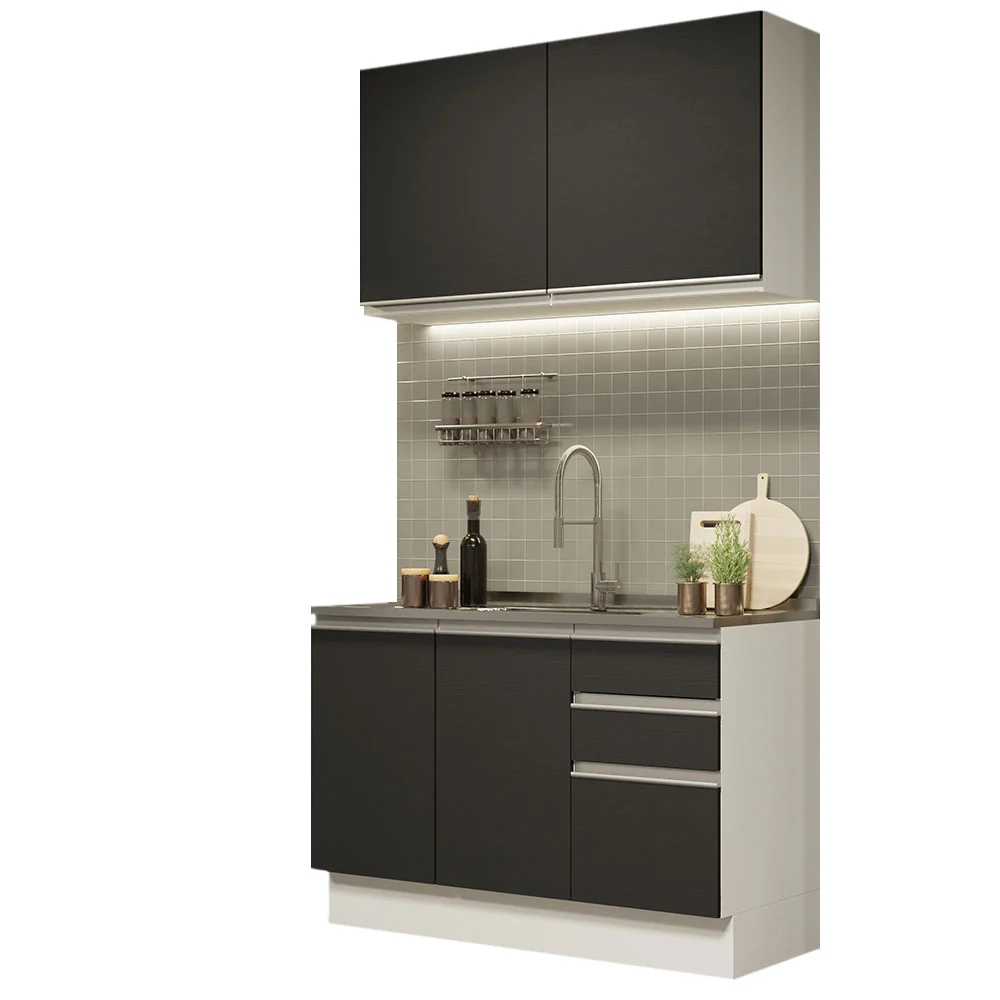 Armário de Cozinha Compacta 120cm Branco/Preto Glamy Madesa 03 - Image 2