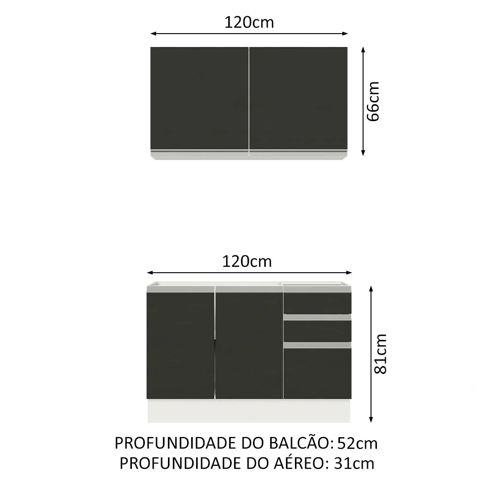 Armário de Cozinha Compacta 120cm Branco/Preto Glamy Madesa 03 - Image 3