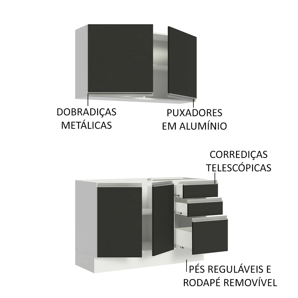 Armário de Cozinha Compacta 120cm Branco/Preto Glamy Madesa 03 - Image 4