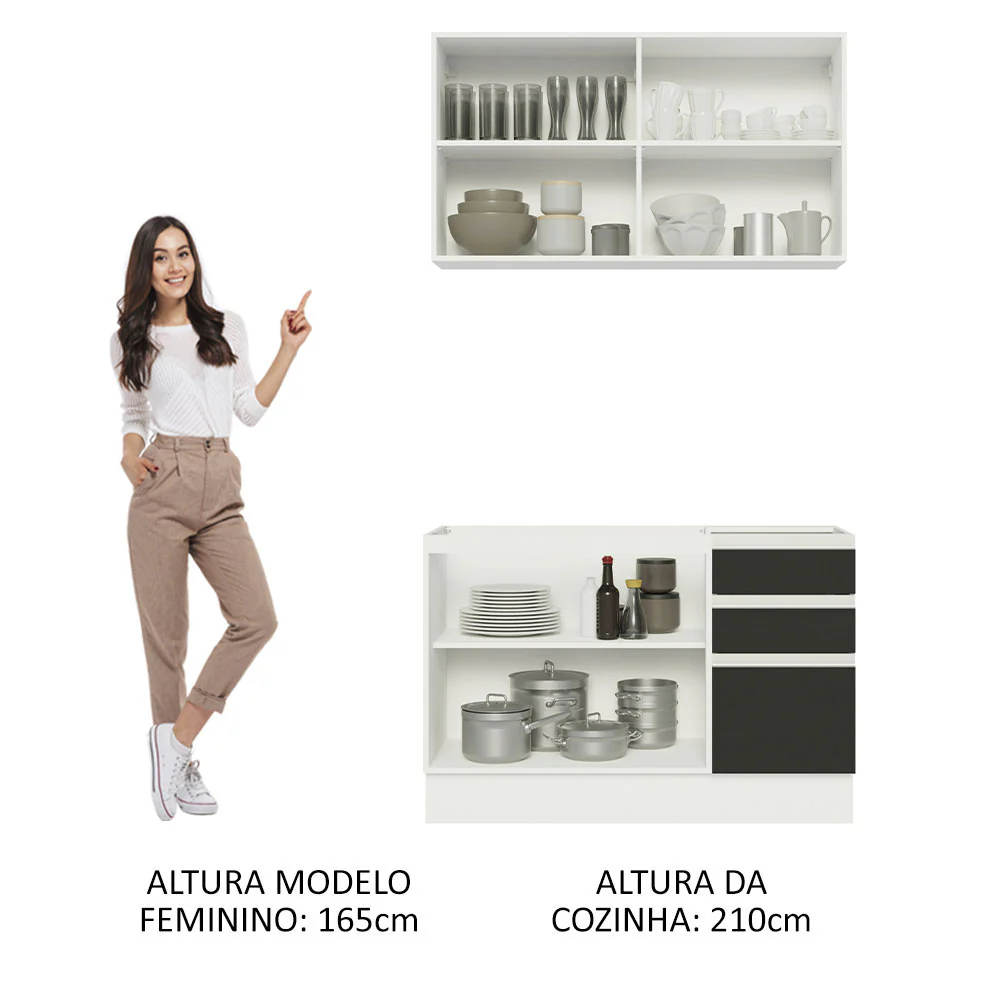 Armário de Cozinha Compacta 120cm Branco/Preto Glamy Madesa 03 - Image 5