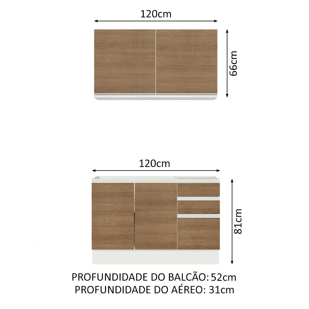 Armário de Cozinha Compacta 120cm Branco/Rustic Glamy Madesa 03 - Image 3