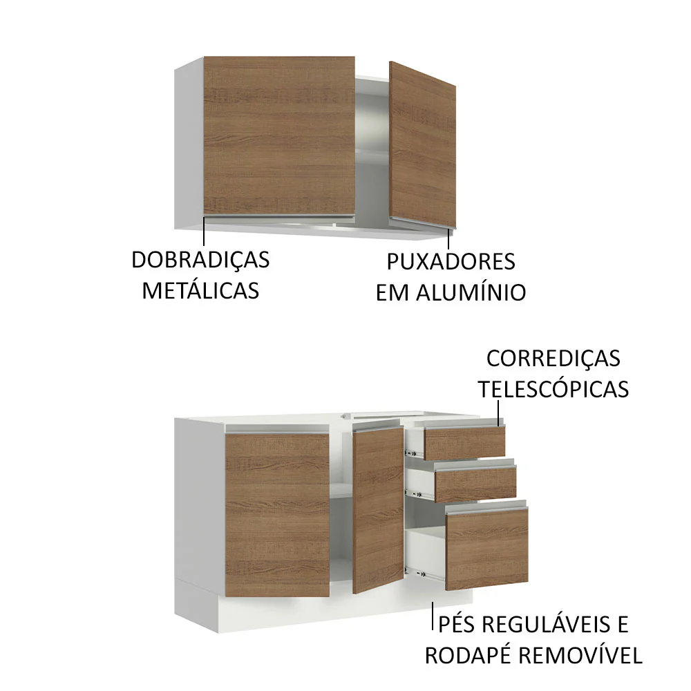 Armário de Cozinha Compacta 120cm Branco/Rustic Glamy Madesa 03 - Image 4