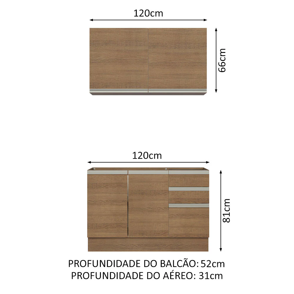 Armário de Cozinha Compacta 120cm Rustic Glamy Madesa 03 - Image 3