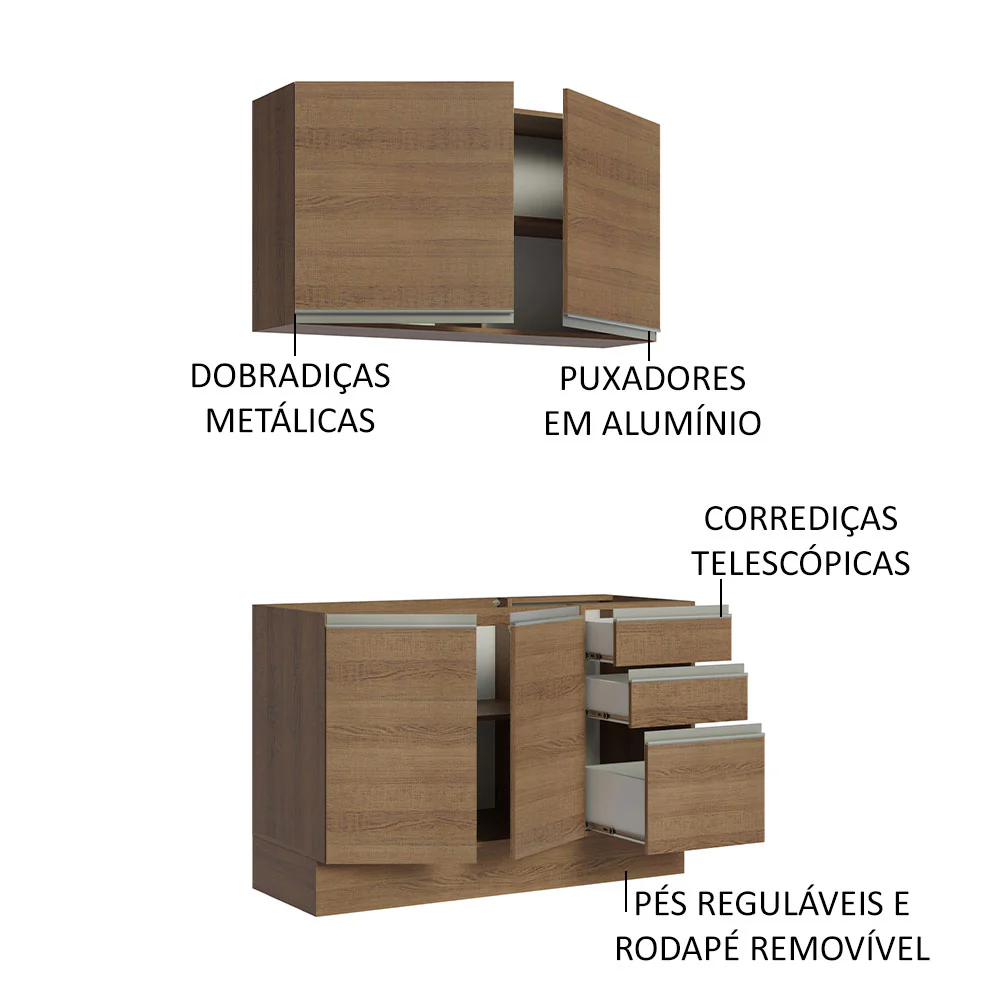 Armário de Cozinha Compacta 120cm Rustic Glamy Madesa 03 - Image 4