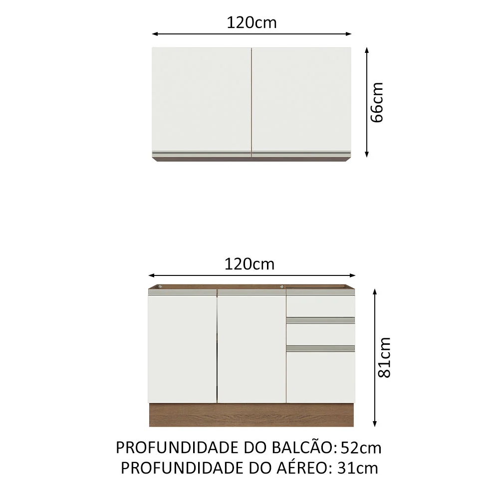 Armário de Cozinha Compacta 120cm Rustic/Branco Glamy Madesa 03 - Image 3