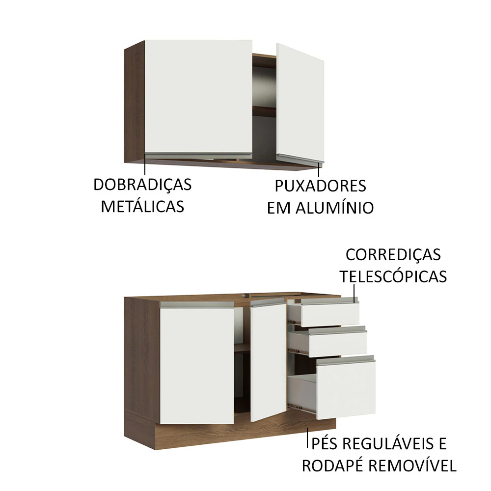 Armário de Cozinha Compacta 120cm Rustic/Branco Glamy Madesa 03 - Image 4