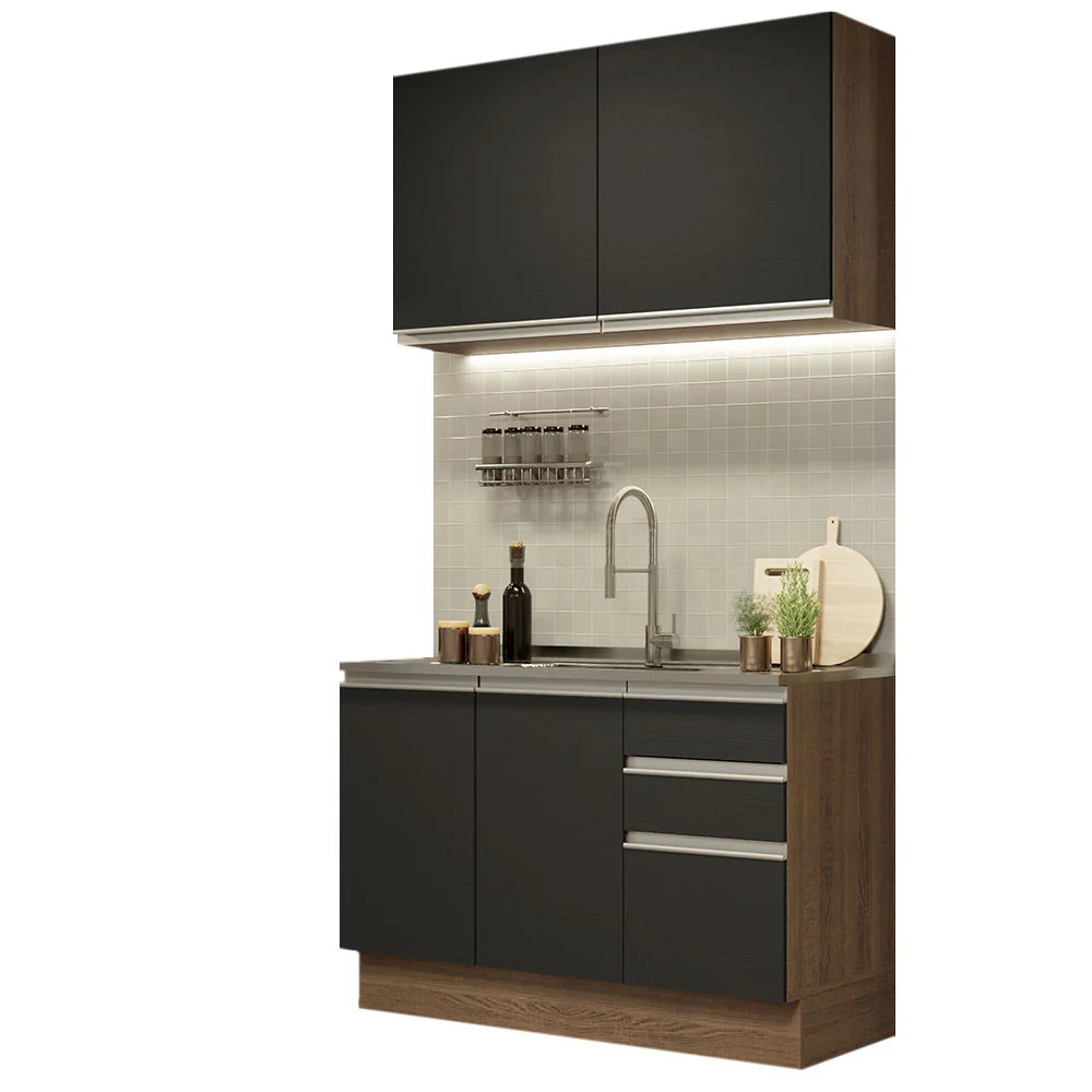 Armário de Cozinha Compacta 120cm Rustic/Preto Glamy Madesa 03 - Image 2