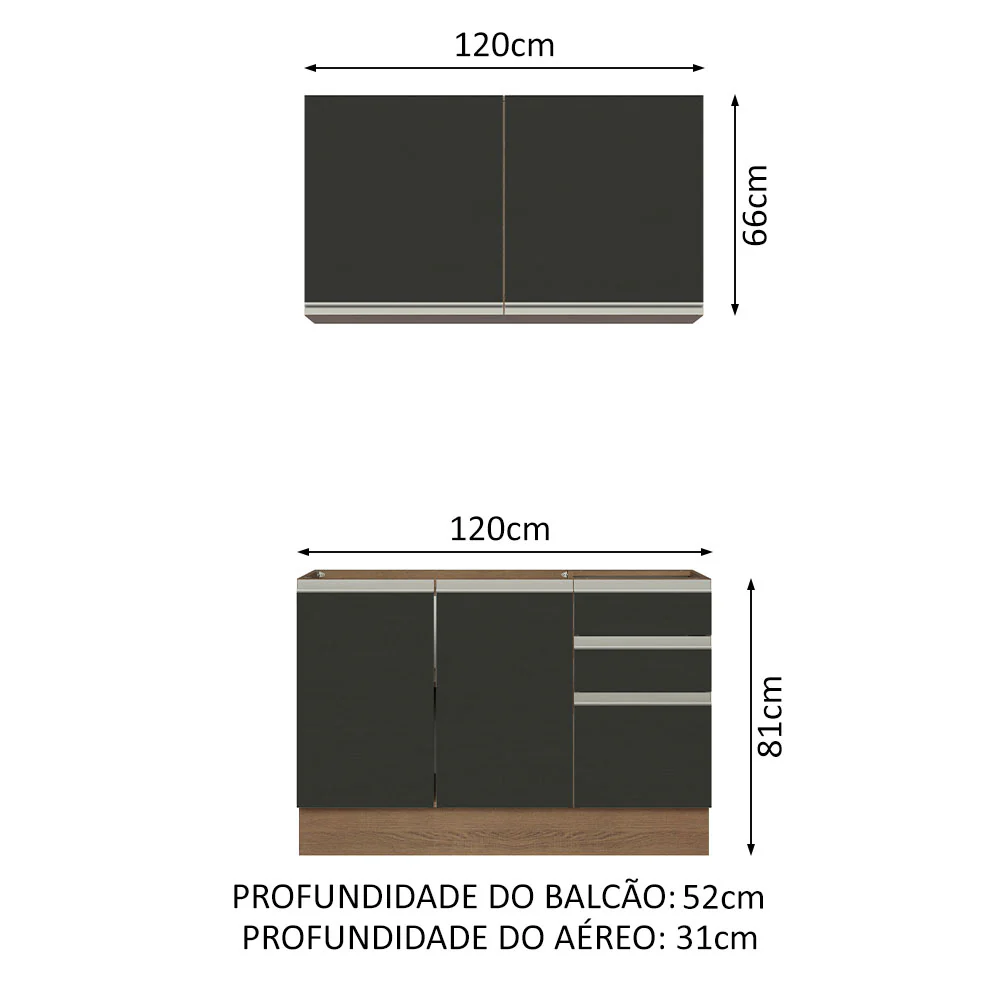 Armário de Cozinha Compacta 120cm Rustic/Preto Glamy Madesa 03 - Image 3