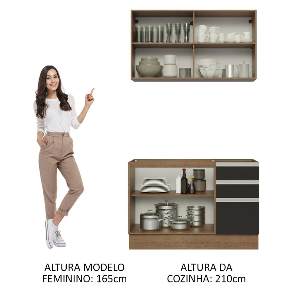 Armário de Cozinha Compacta 120cm Rustic/Preto Glamy Madesa 03 - Image 5