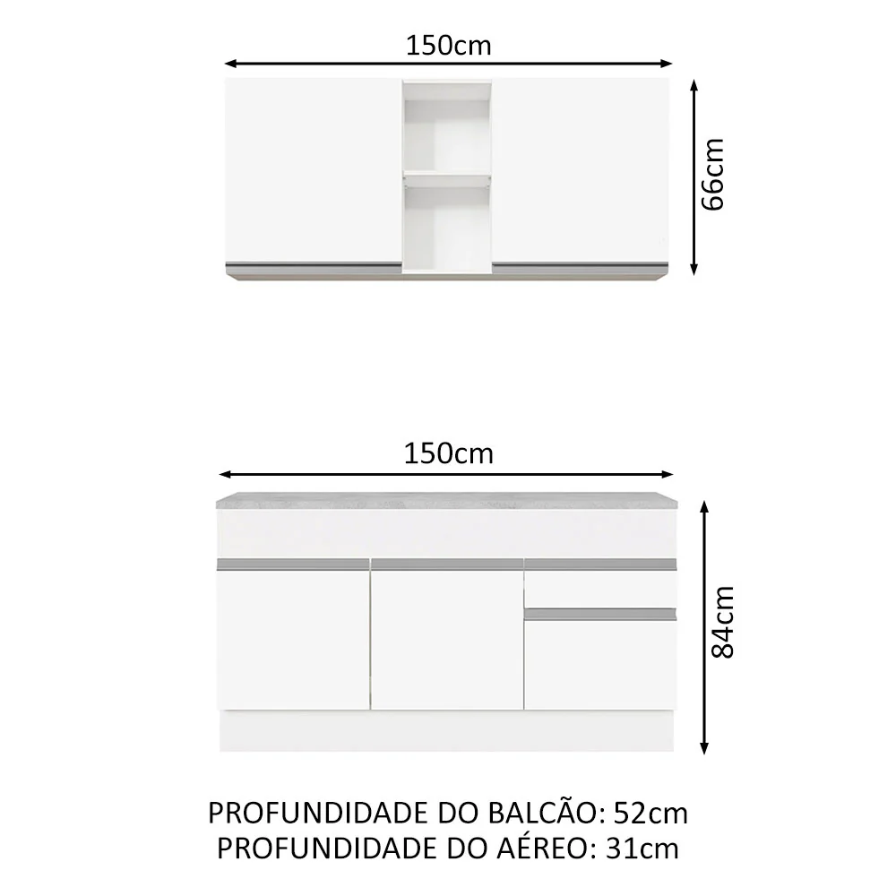 Armário de Cozinha Compacta 150cm Branco Glamy Madesa 01 - Image 3