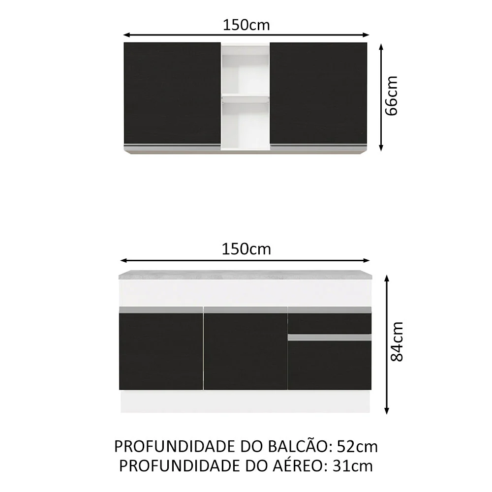 Armário de Cozinha Compacta 150cm Branco/Preto Glamy Madesa 01 - Image 3