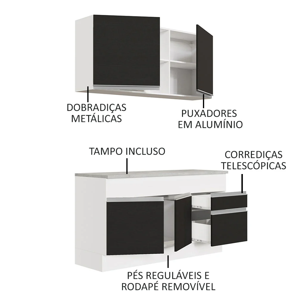 Armário de Cozinha Compacta 150cm Branco/Preto Glamy Madesa 01 - Image 4