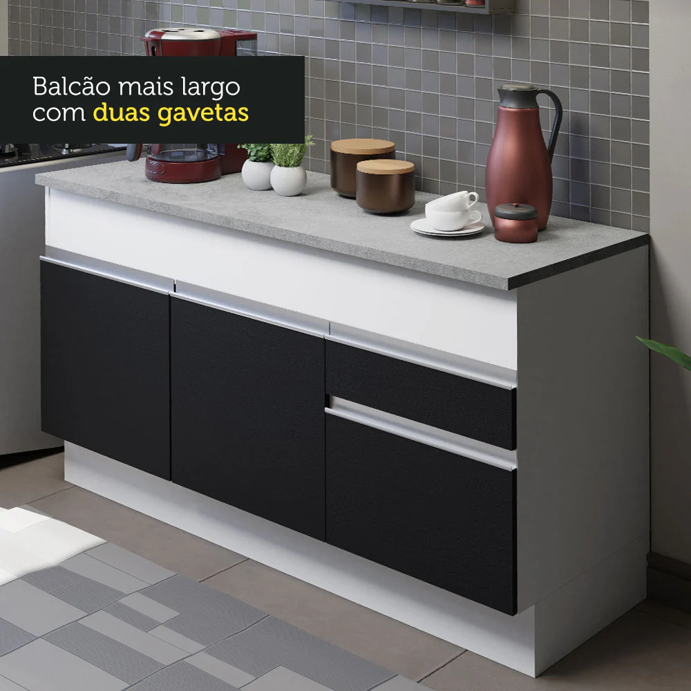 Armário de Cozinha Compacta 150cm Branco/Preto Glamy Madesa 01 - Image 7