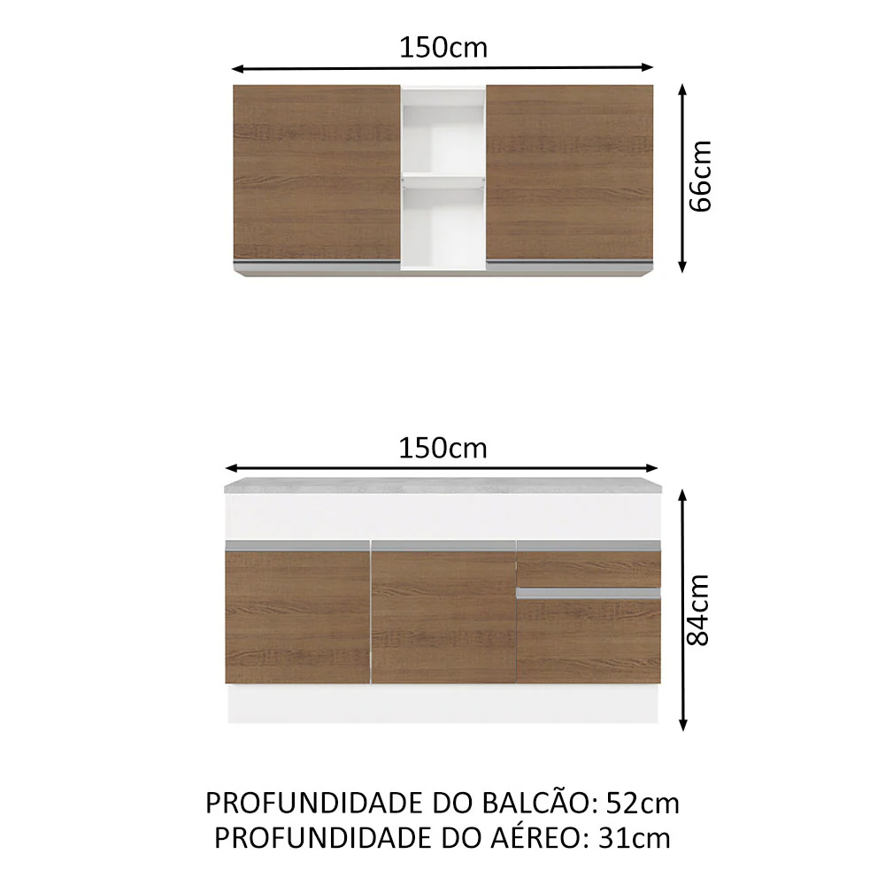 Armário de Cozinha Compacta 150cm Branco/Rustic Glamy Madesa 01 - Image 3