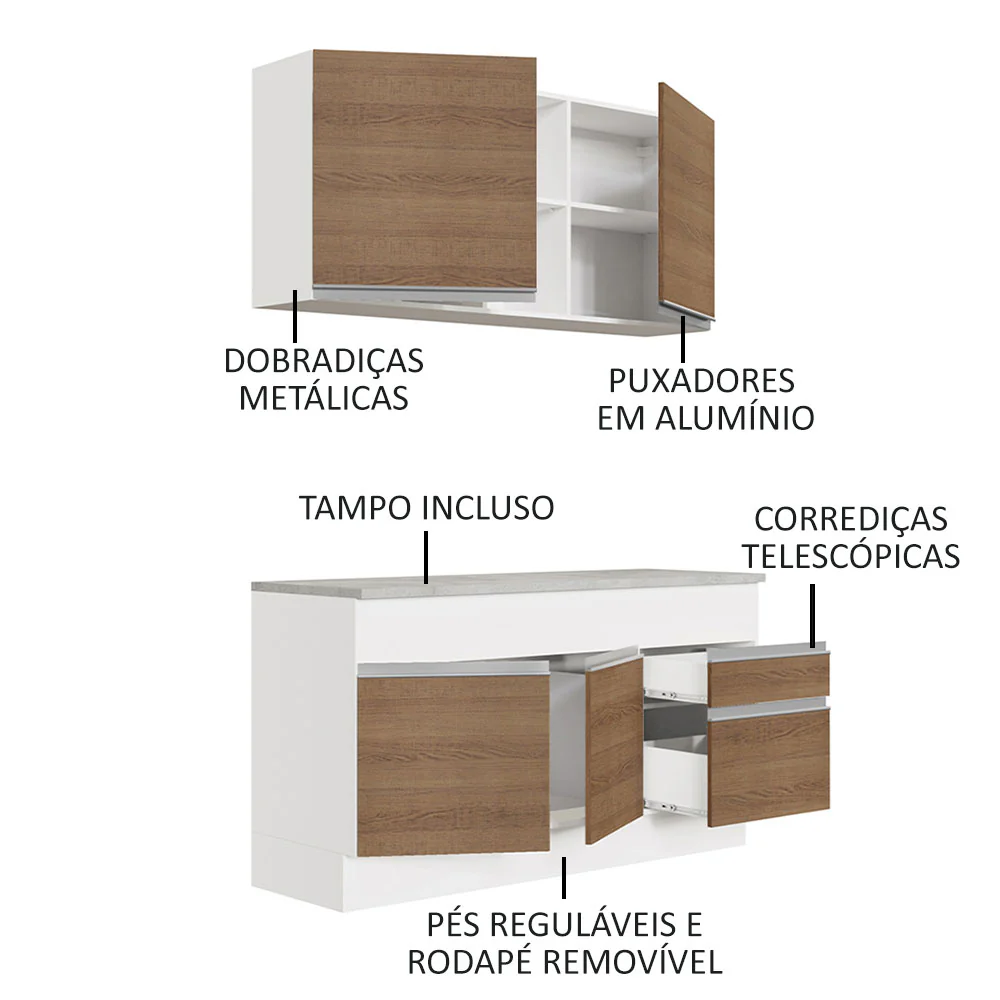 Armário de Cozinha Compacta 150cm Branco/Rustic Glamy Madesa 01 - Image 4