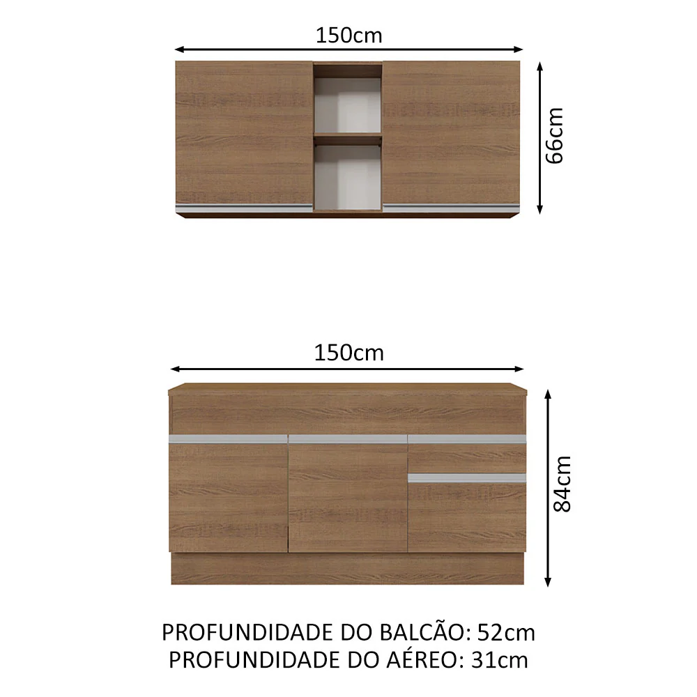 Armário de Cozinha Compacta 150cm Rustic Glamy Madesa 01 - Image 3