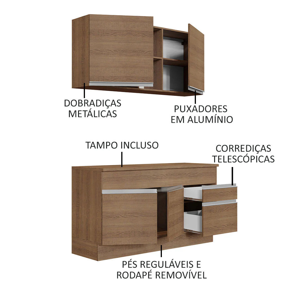 Armário de Cozinha Compacta 150cm Rustic Glamy Madesa 01 - Image 4