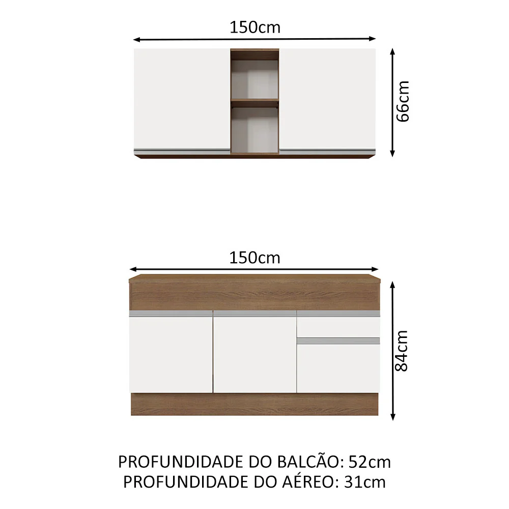 Armário de Cozinha Compacta 150cm Rustic/Branco Glamy Madesa 01 - Image 3