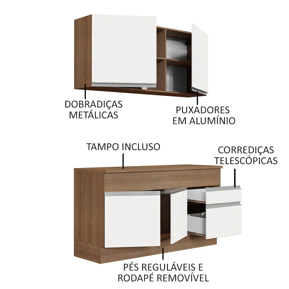 Armário de Cozinha Compacta 150cm Rustic/Branco Glamy Madesa 01 - Image 4