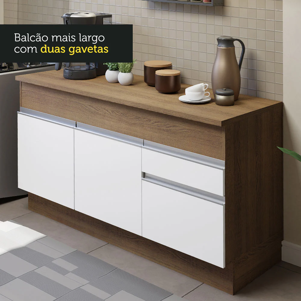 Armário de Cozinha Compacta 150cm Rustic/Branco Glamy Madesa 01 - Image 7