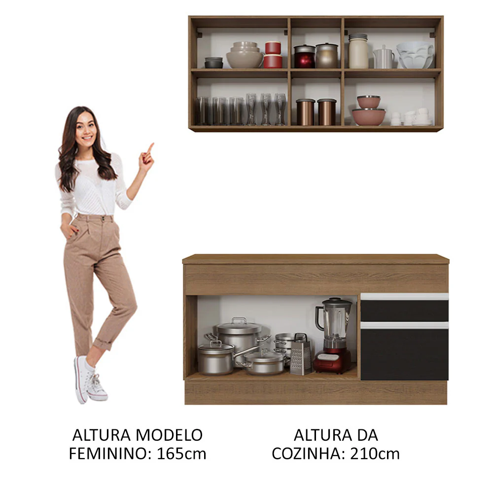 Armário de Cozinha Compacta 150cm Rustic/Preto Glamy Madesa 01 - Image 5