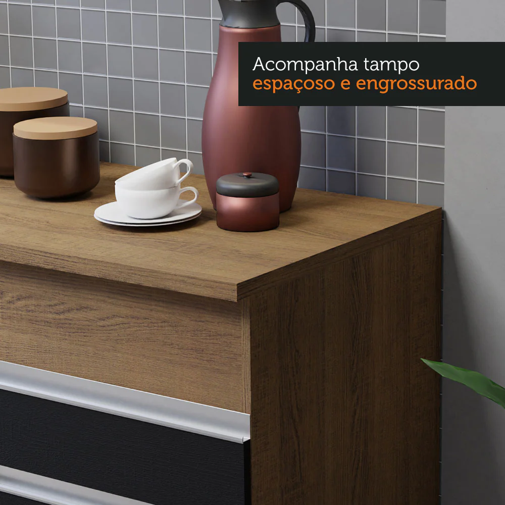 Armário de Cozinha Compacta 150cm Rustic/Preto Glamy Madesa 01 - Image 6