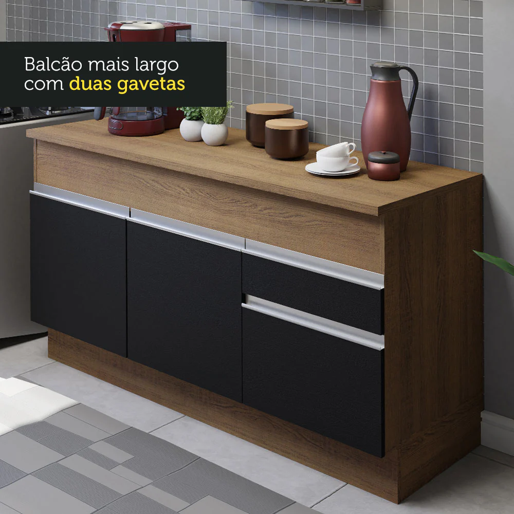 Armário de Cozinha Compacta 150cm Rustic/Preto Glamy Madesa 01 - Image 7