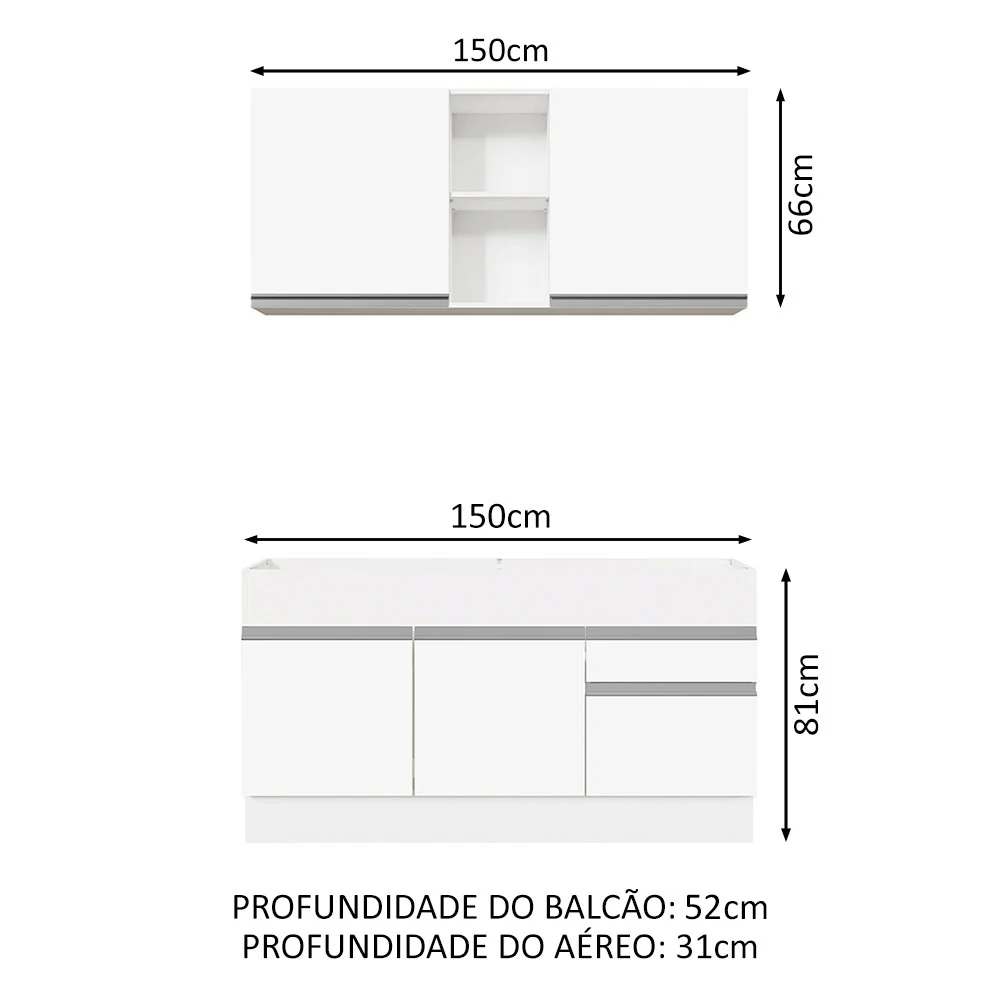 Armário de Cozinha Compacta 150cm Branco Glamy Madesa 02 - Image 3