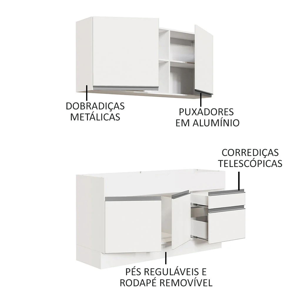 Armário de Cozinha Compacta 150cm Branco Glamy Madesa 02 - Image 4