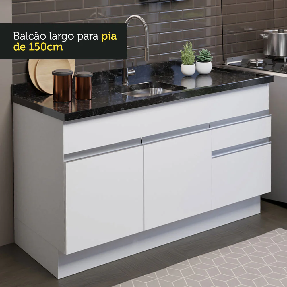 Armário de Cozinha Compacta 150cm Branco Glamy Madesa 02 - Image 6
