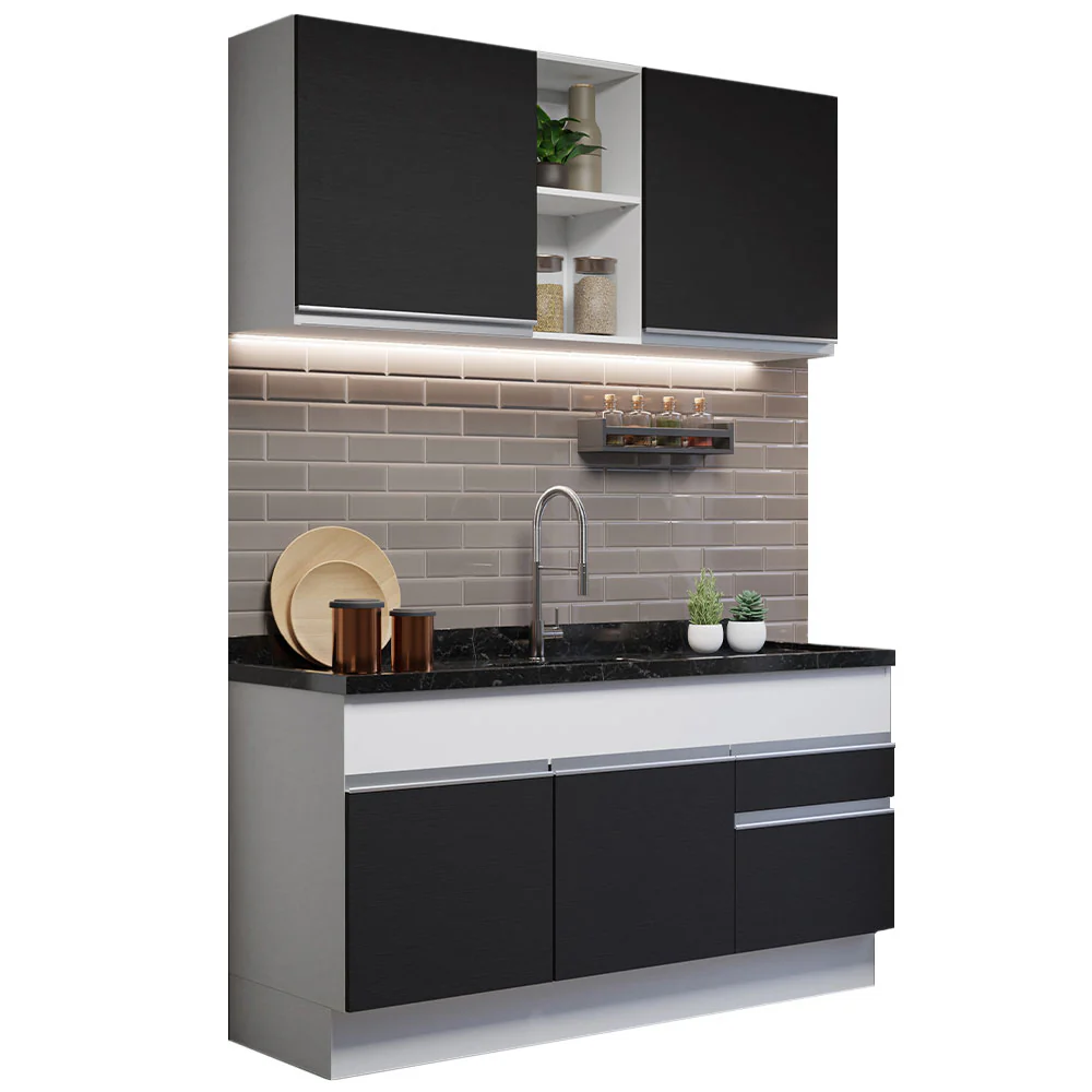 Armário de Cozinha Compacta 150cm Branco/Preto Glamy Madesa 02 - Image 2