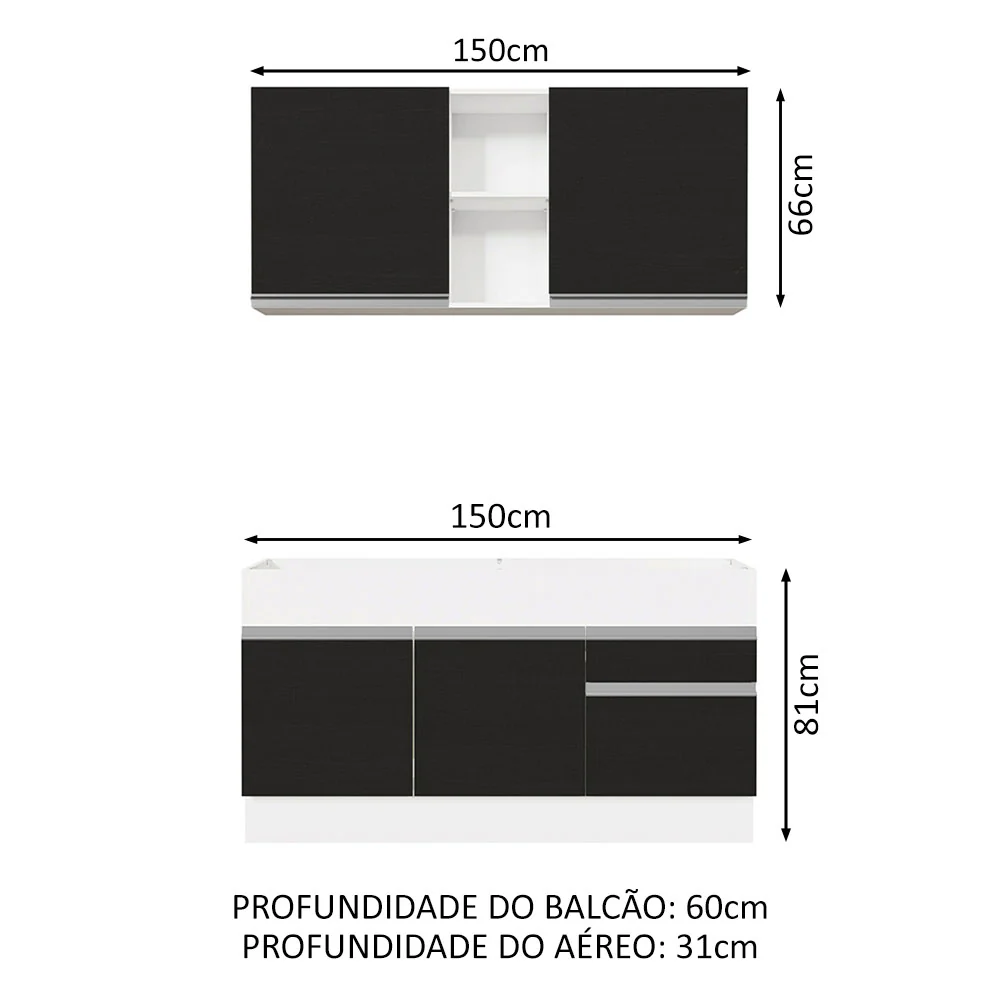 Armário de Cozinha Compacta 150cm Branco/Preto Glamy Madesa 02 - Image 3