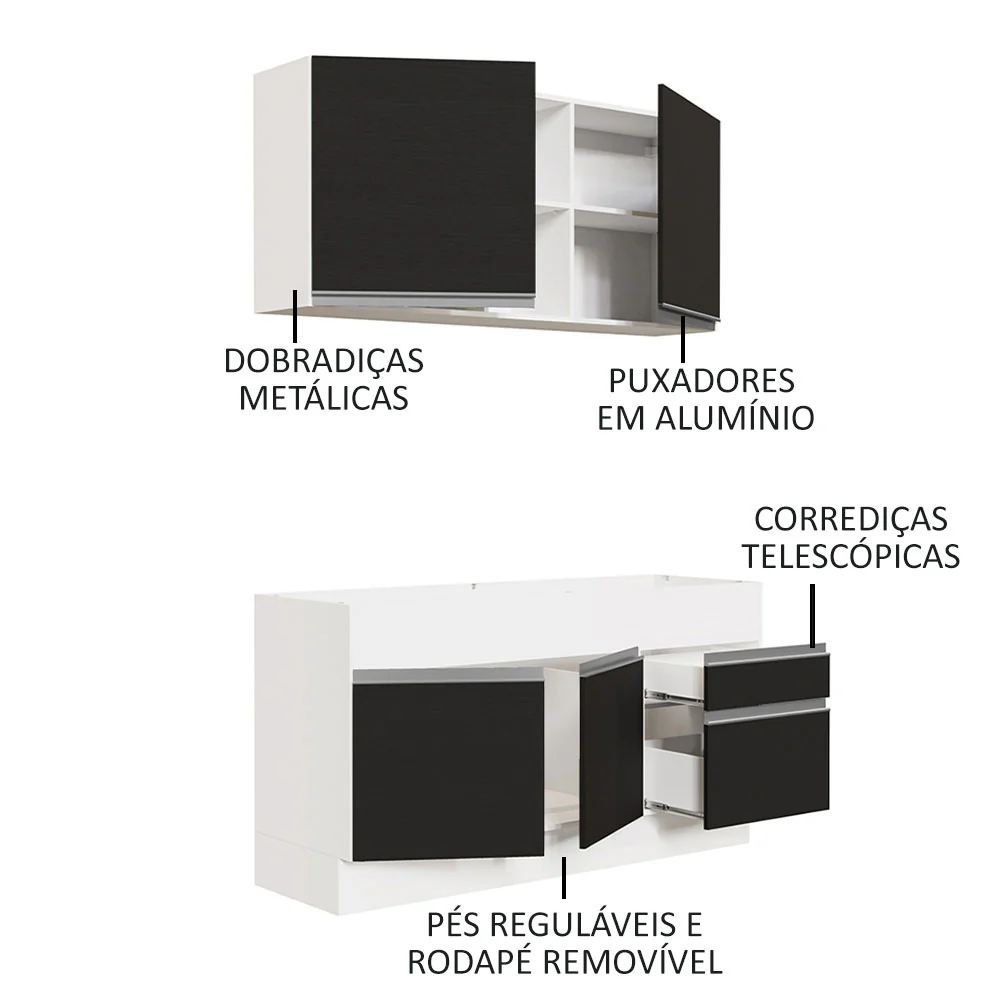 Armário de Cozinha Compacta 150cm Branco/Preto Glamy Madesa 02 - Image 4