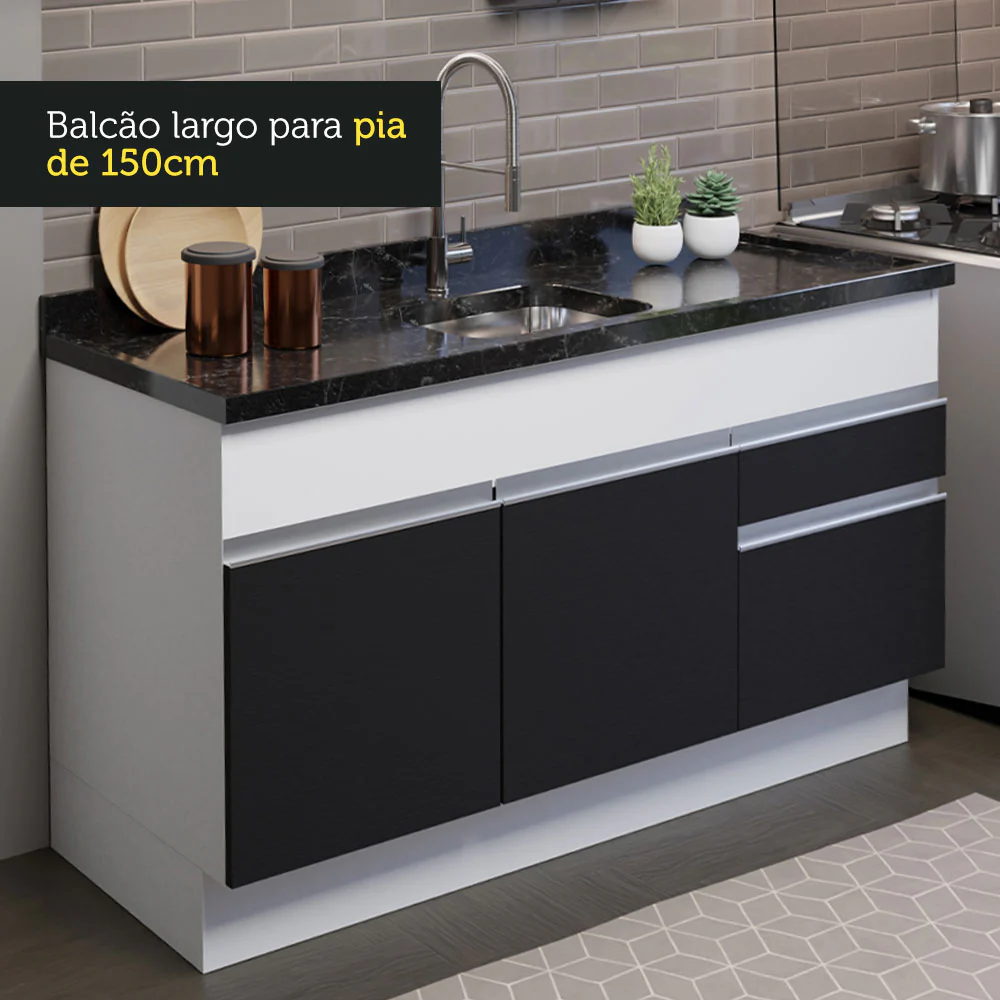 Armário de Cozinha Compacta 150cm Branco/Preto Glamy Madesa 02 - Image 6