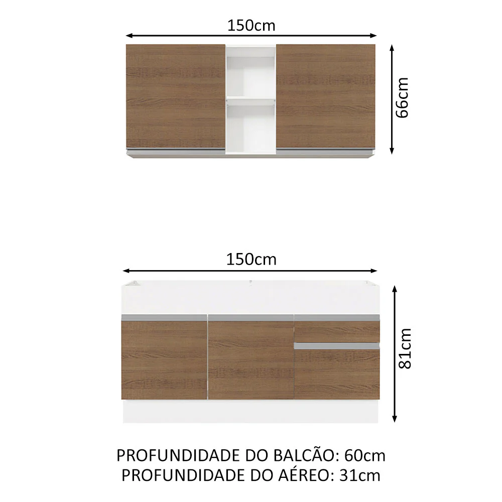 Armário de Cozinha Compacta 150cm Branco/Rustic Glamy Madesa 02 - Image 3
