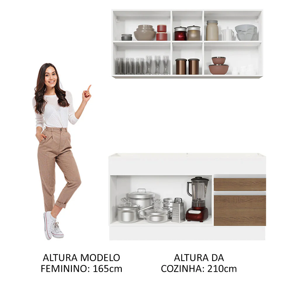 Armário de Cozinha Compacta 150cm Branco/Rustic Glamy Madesa 02 - Image 5