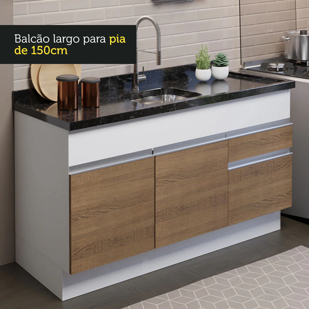 Armário de Cozinha Compacta 150cm Branco/Rustic Glamy Madesa 02 - Image 6