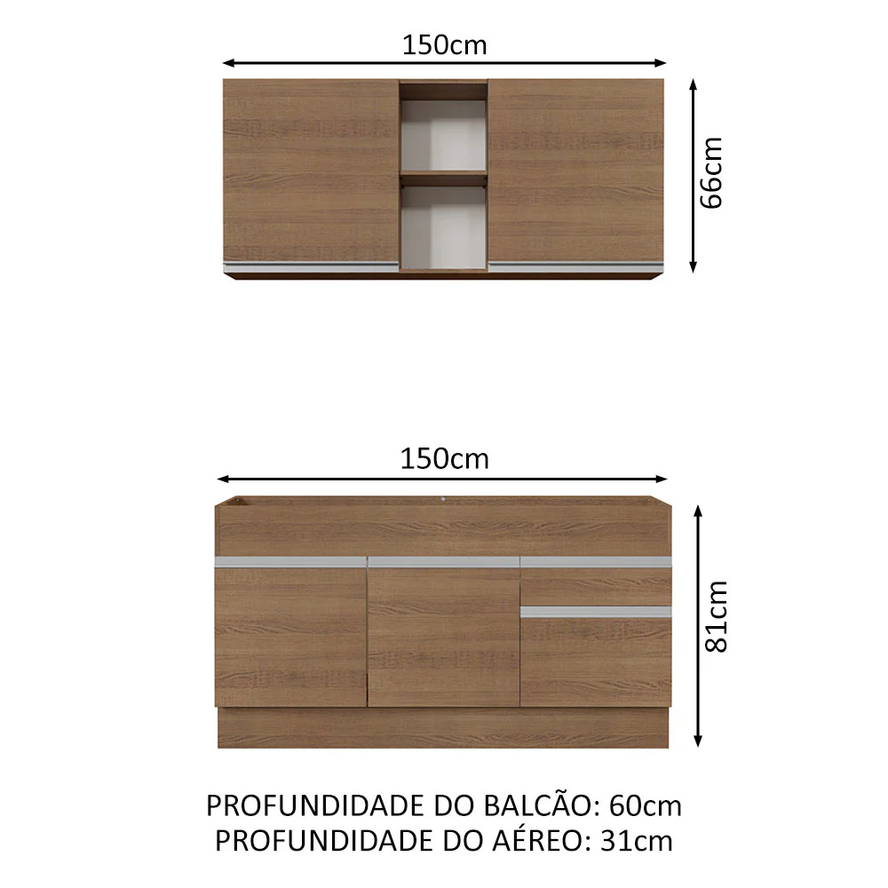Armário de Cozinha Compacta 150cm Rustic Glamy Madesa 02 - Image 3