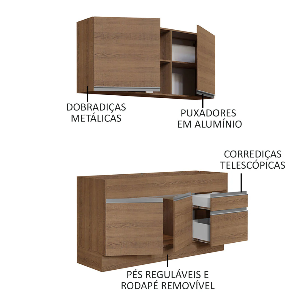 Armário de Cozinha Compacta 150cm Rustic Glamy Madesa 02 - Image 4