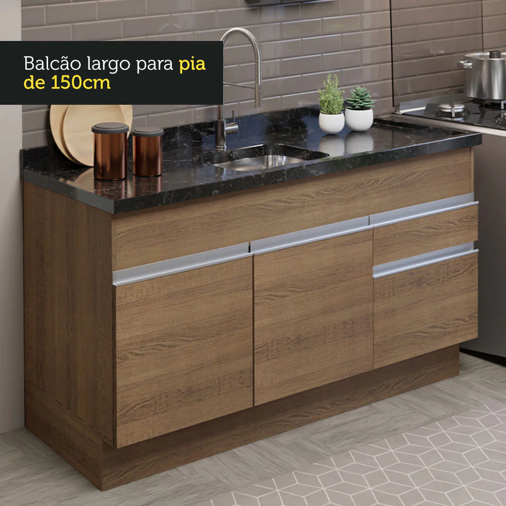 Armário de Cozinha Compacta 150cm Rustic Glamy Madesa 02 - Image 6