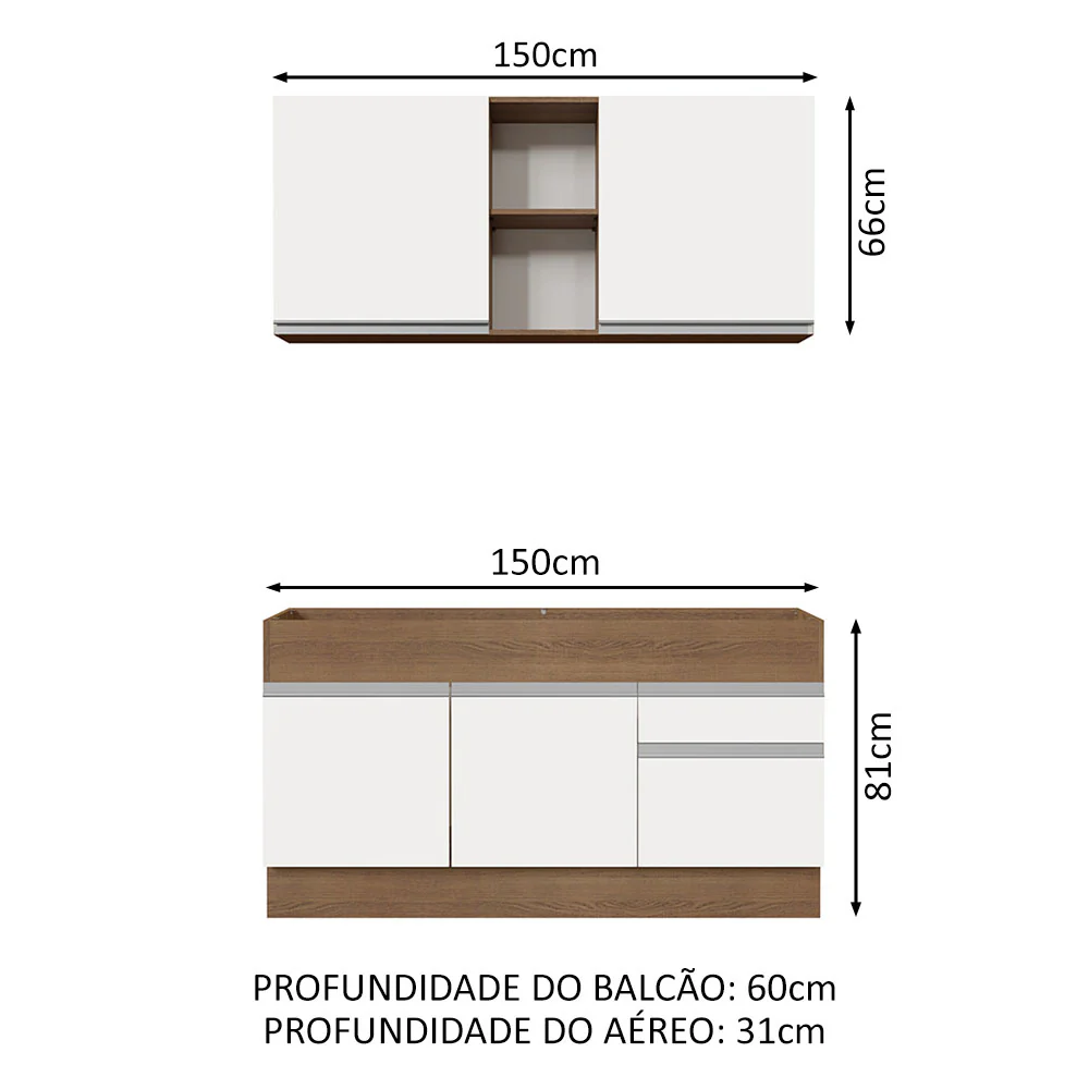 Armário de Cozinha Compacta 150cm Rustic/Branco Glamy Madesa 02 - Image 3