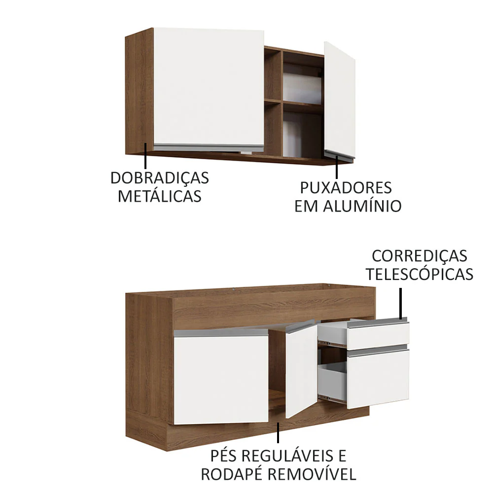 Armário de Cozinha Compacta 150cm Rustic/Branco Glamy Madesa 02 - Image 4