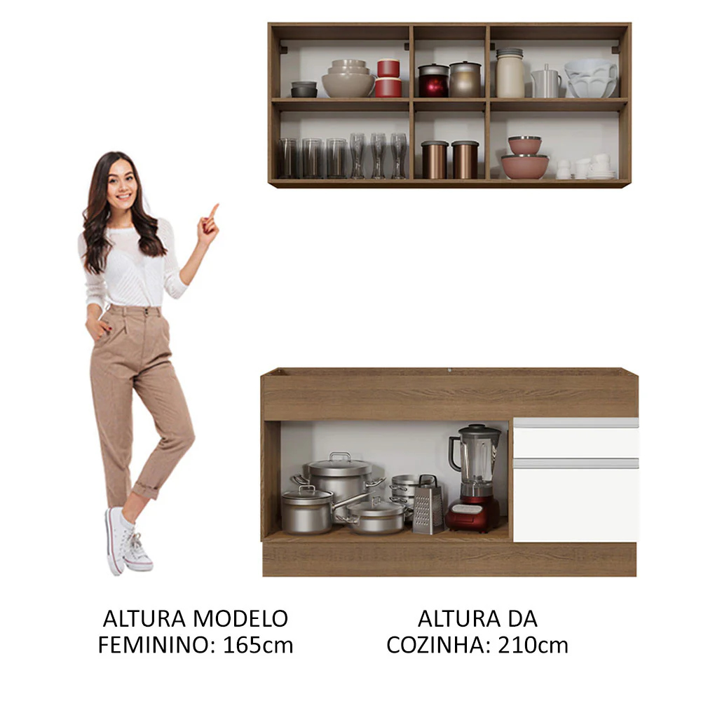 Armário de Cozinha Compacta 150cm Rustic/Branco Glamy Madesa 02 - Image 5