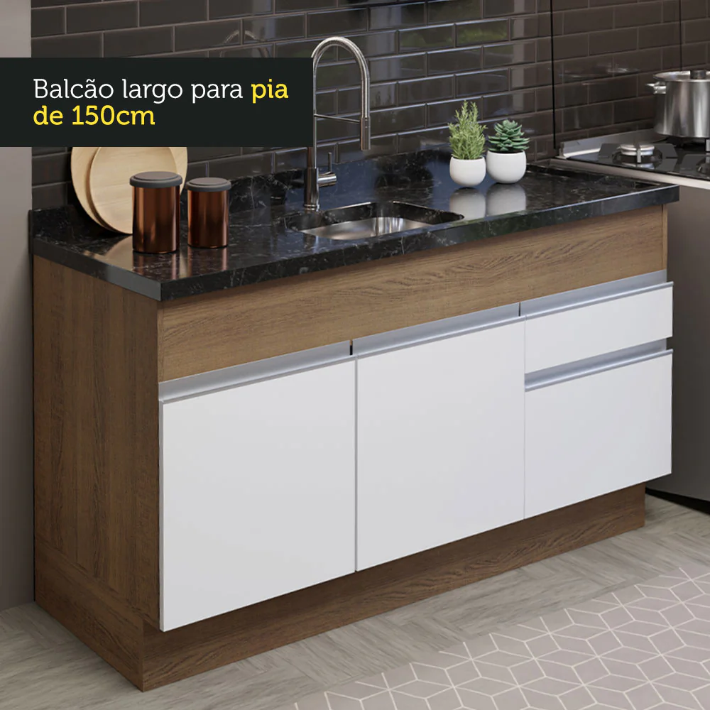 Armário de Cozinha Compacta 150cm Rustic/Branco Glamy Madesa 02 - Image 6