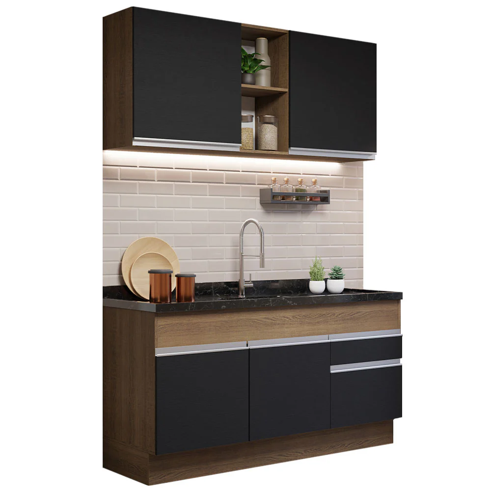 Armário de Cozinha Compacta 150cm Rustic/Preto Glamy Madesa 02 - Image 2