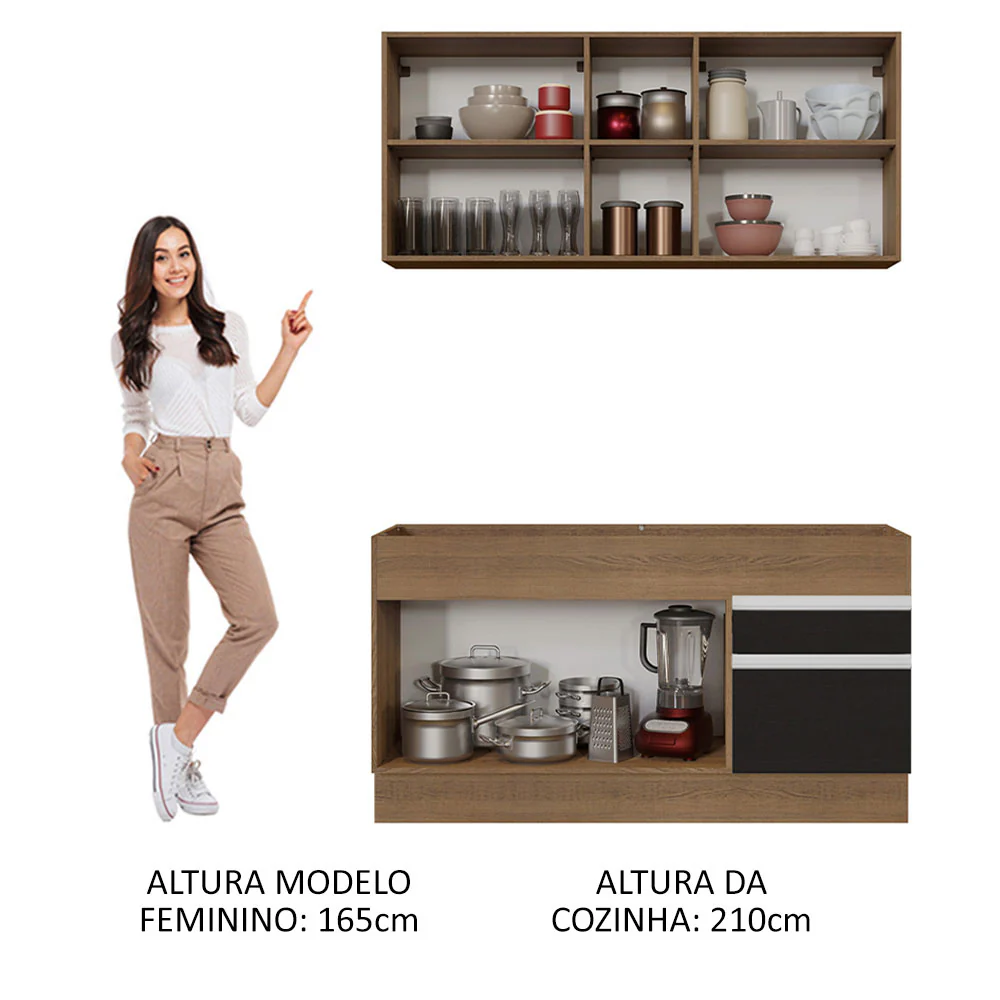 Armário de Cozinha Compacta 150cm Rustic/Preto Glamy Madesa 02 - Image 5