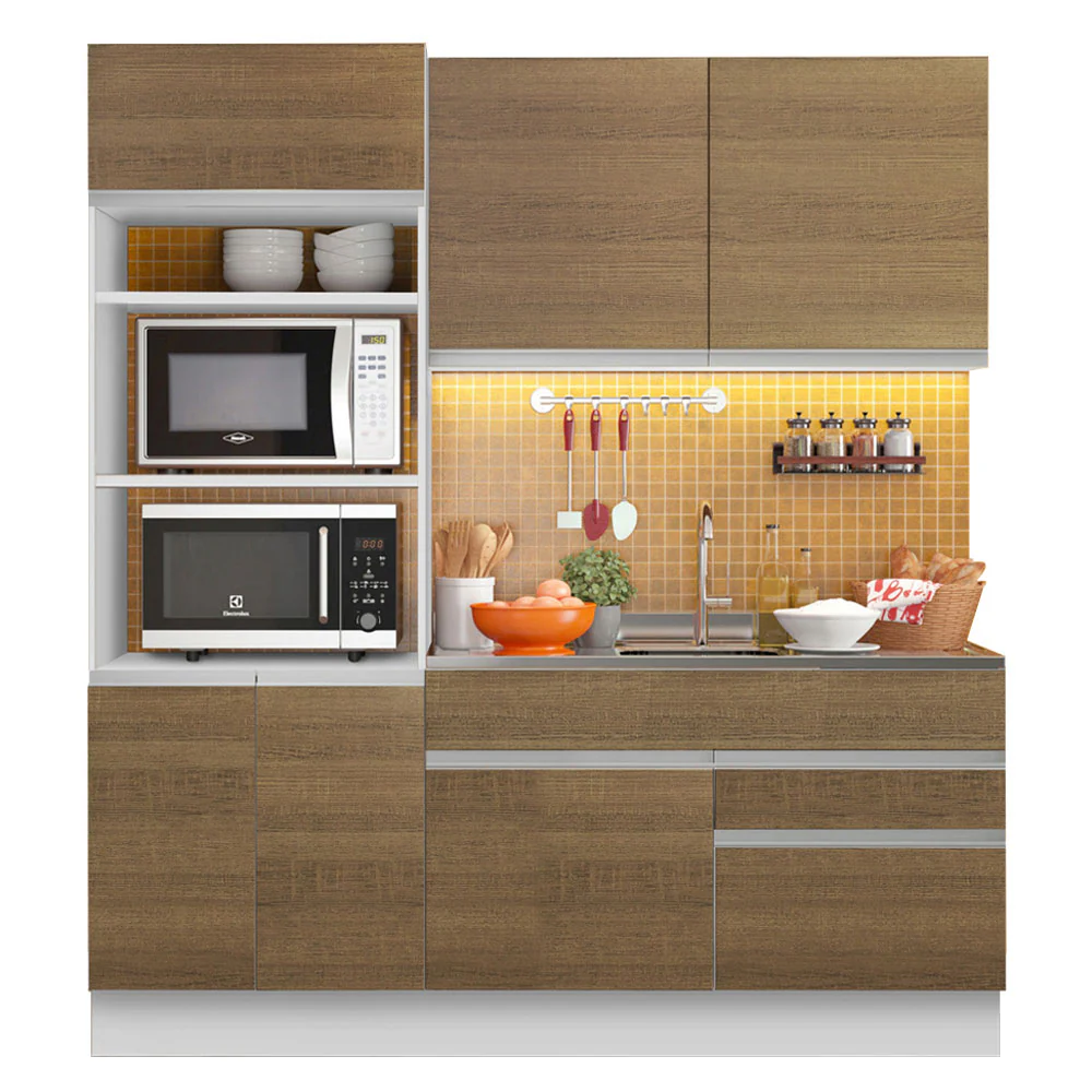 Armário de Cozinha Compacta 6 Portas 2 Gavetas (Sem Tampo e Pia) Branco/Rustic Lívia Madesa - Image 2